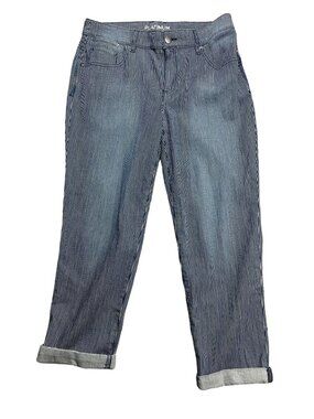 Chicos Petite Platinum Railroad Stripe Boyfriend Jeans Skimmer Size 8